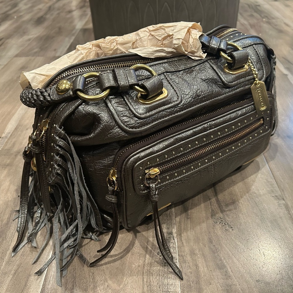 Coach Fatigue Leather Bag with Gold Zipper